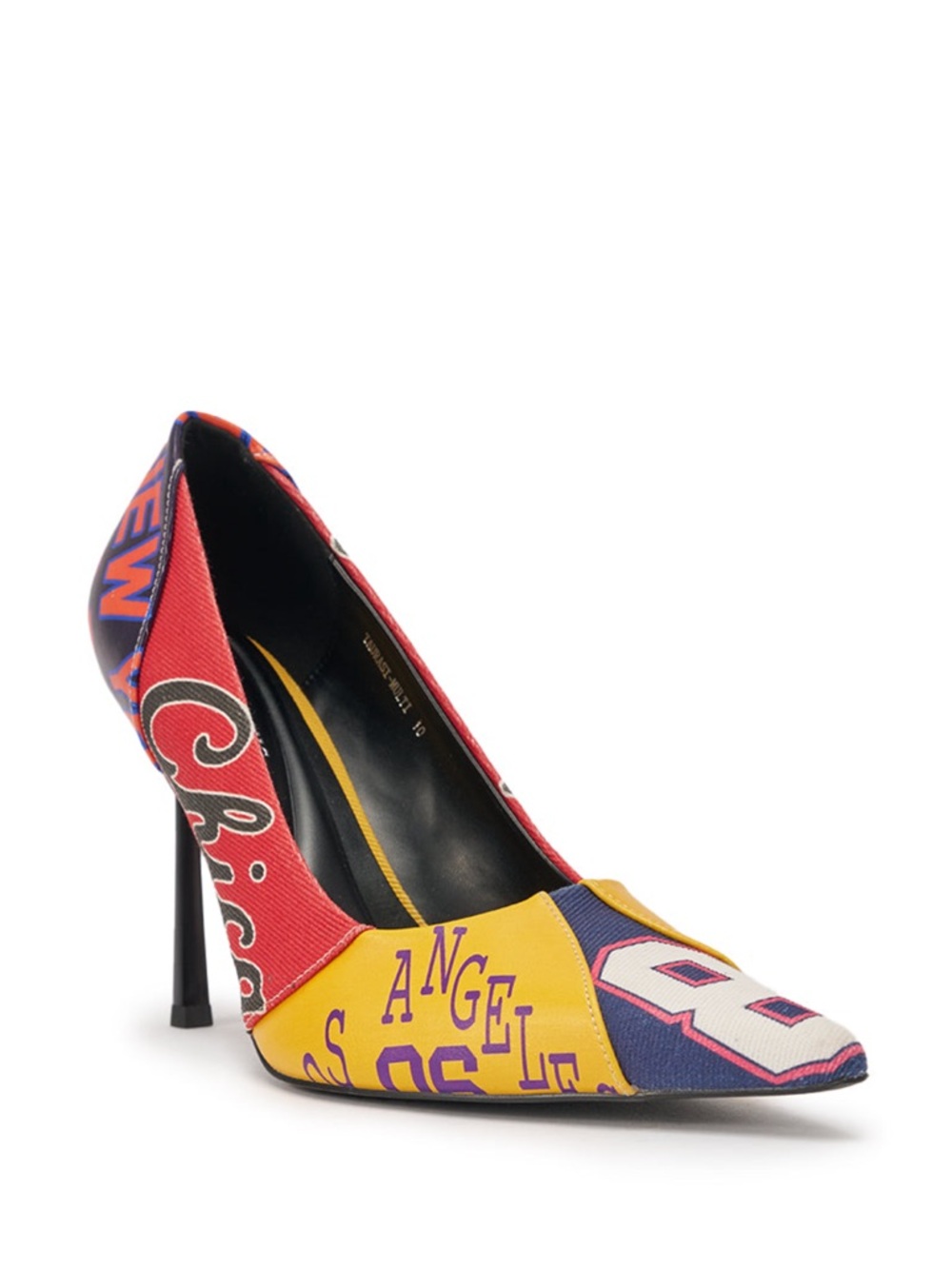 Patchwork Graphic Pointed Toe Pump in Red, Yellow & Blue